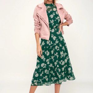 Floral Dressed Up Dark Green Floral Print Midi Dress